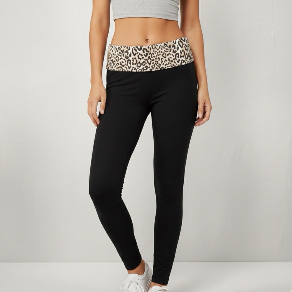 Vintage Y2K Victoria's Secret PINK Black Leopard Cotton Yoga Leggings Size S Sma